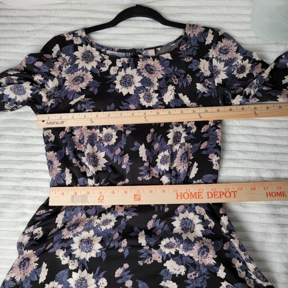 Free People Floral Mini Dress Size 2 Black Long Sleeve Fit Flare Cottagecore - Picture 14 of 14